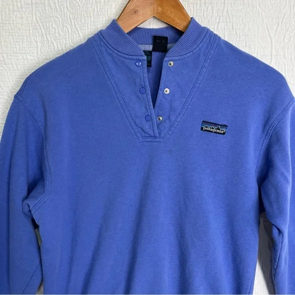 Vintage 85 Patagonia Womens 9 10 Sweatshirt Henley Snap Crew Pullover Indigo Top - Picture 2 of 16
